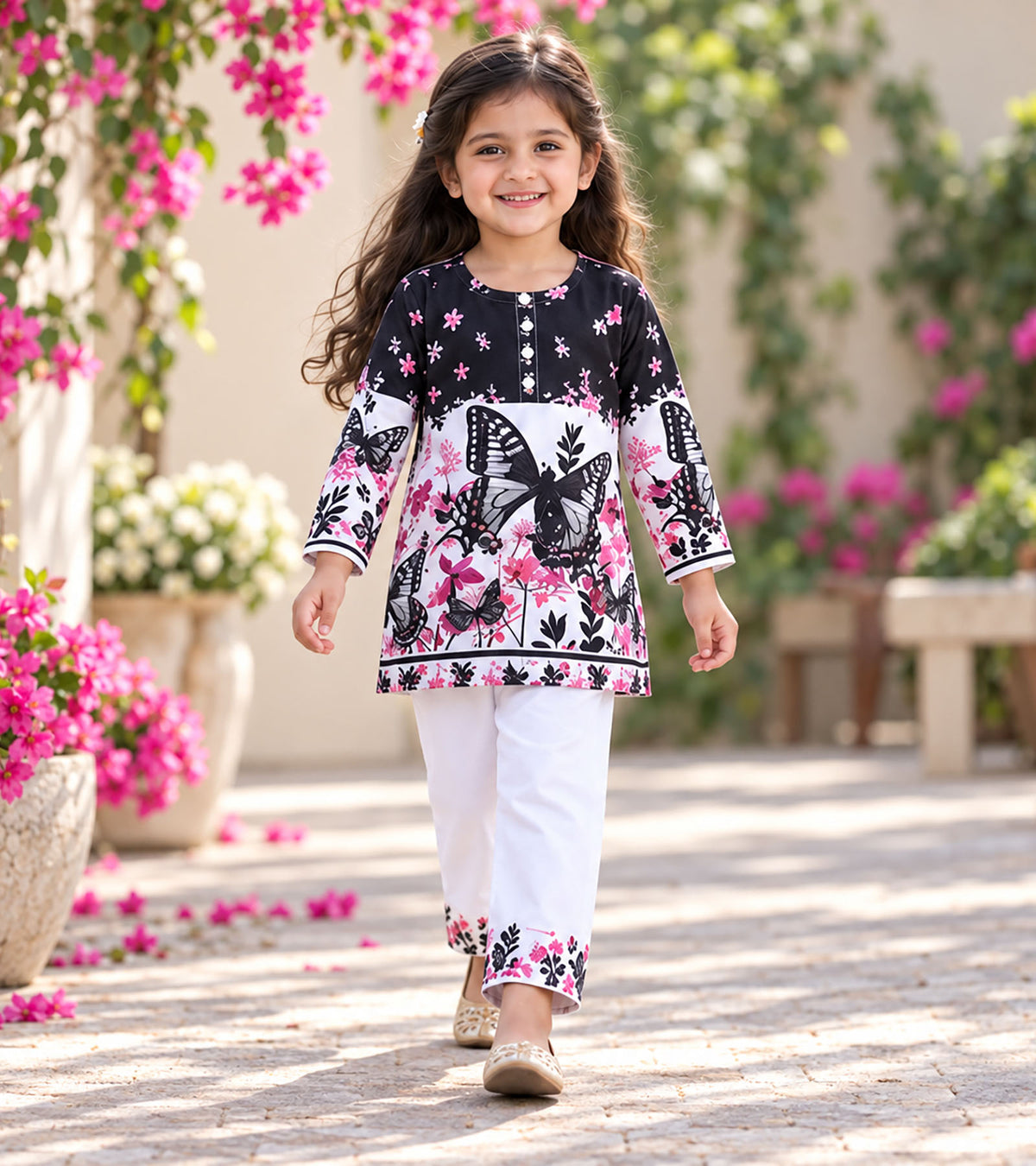 Moonlit Butterfly Girls Pyjama Kurta Set