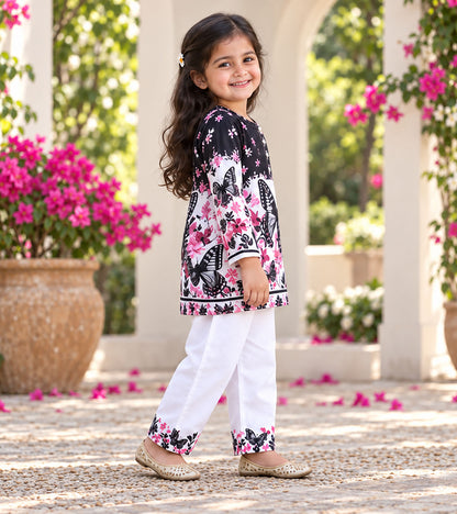 Moonlit Butterfly Girls Pyjama Kurta Set