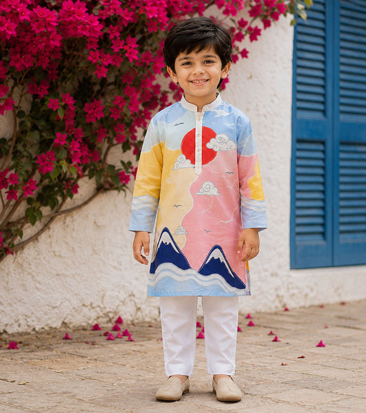 Mountain Sky Festive Pure Cotton Kurta Set