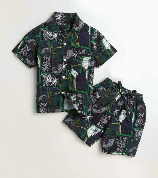 Multi Leaf in checks Printed Boys Co ord Set