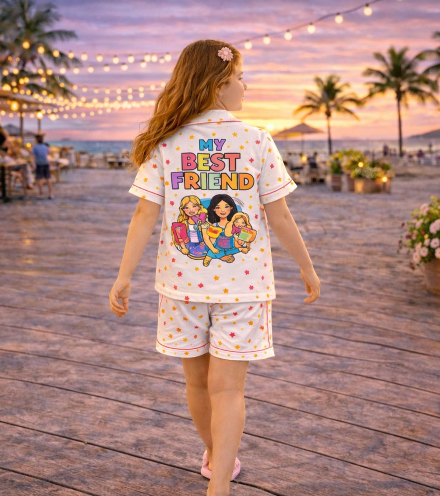 My Best Friend Printed Girls Pure Cotton Half Nightsuit Set
