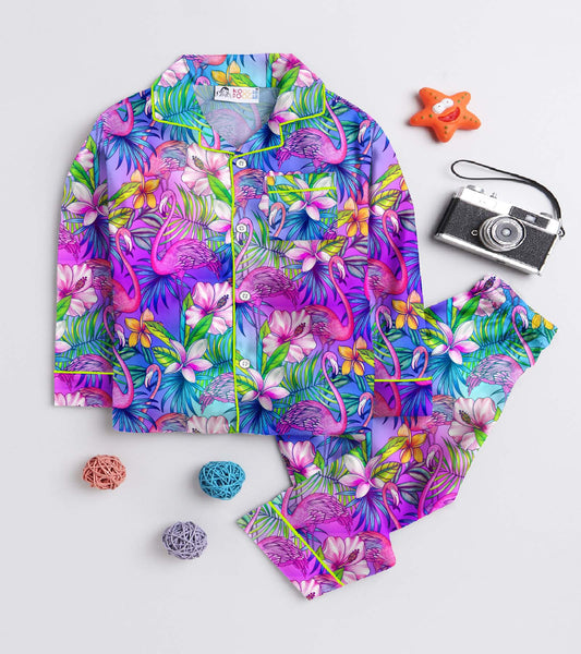 Neon Flemingo Printed Girls Pure Cotton Nightsuit Set