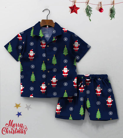 Nevy Christmas  Printed Boys Co ord Set