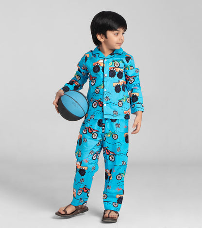Road Truck Racking Printed Night Suit Set