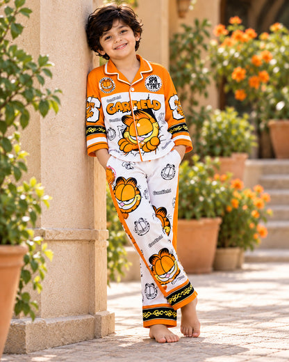 Orange Mischief Pure Cotton Printed Boys Nightsuit Set