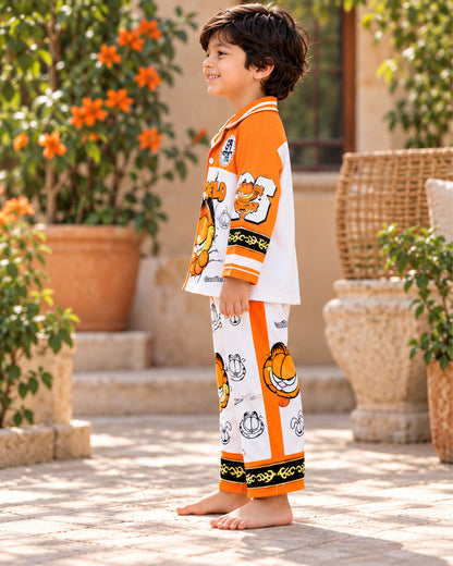 Orange Mischief Pure Cotton Printed Boys Nightsuit Set