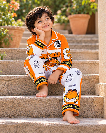 Orange Mischief Pure Cotton Printed Boys Nightsuit Set