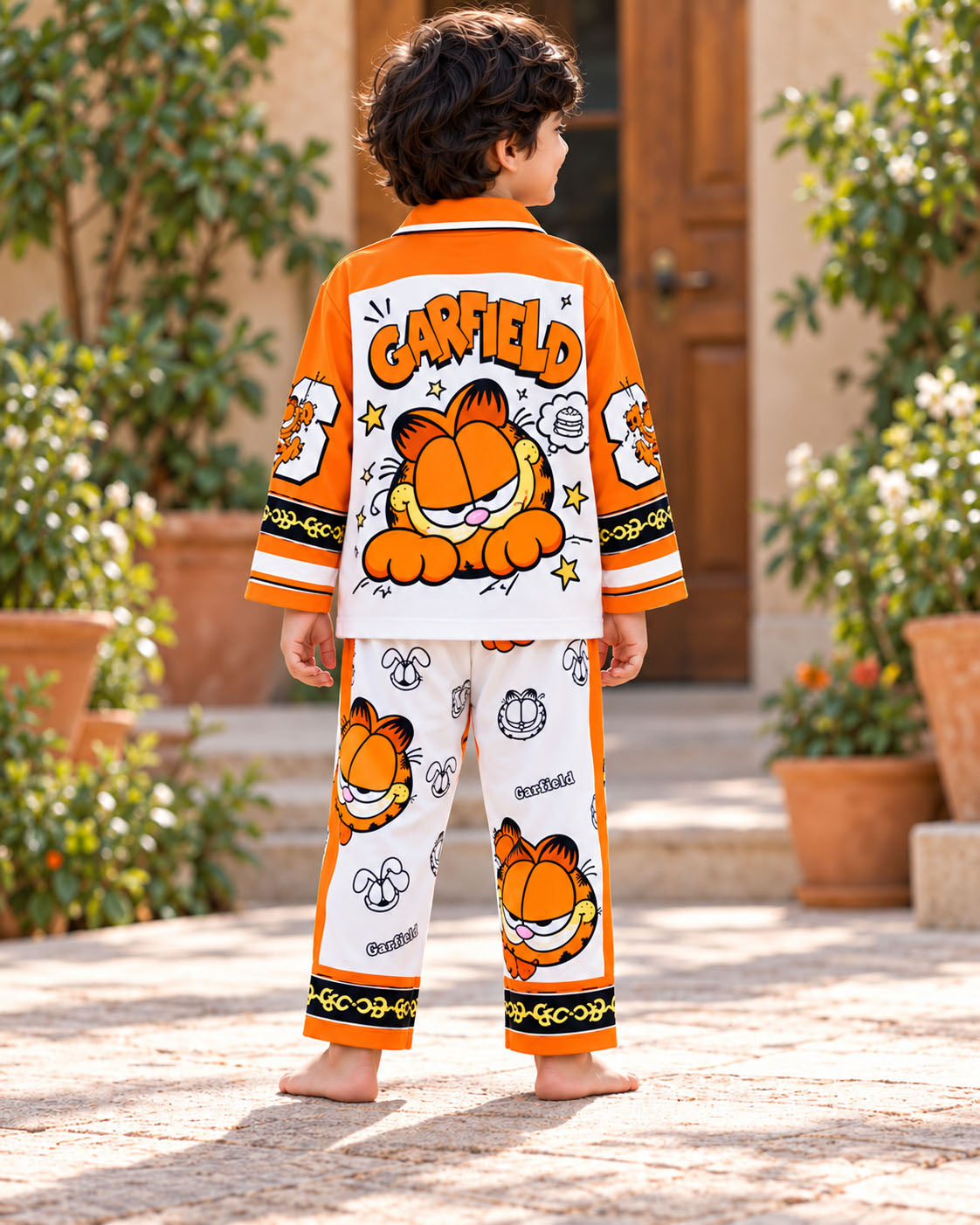 Orange Mischief Pure Cotton Printed Boys Nightsuit Set