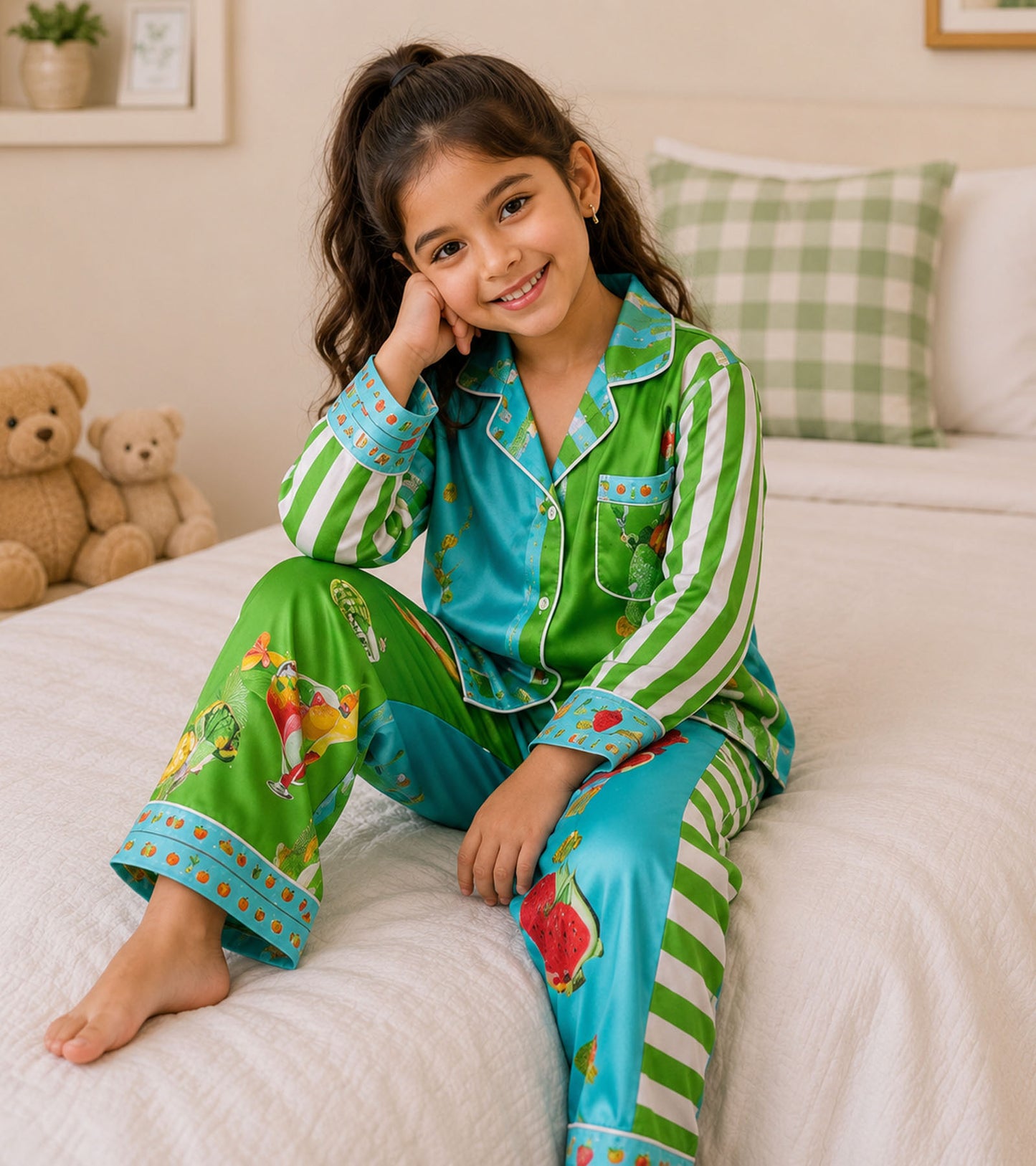 Palm Pop Printed Girls Pure Cotton Nightsuit Set