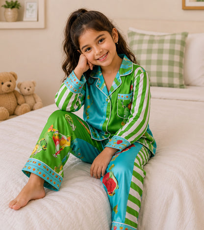 Palm Pop Printed Girls Pure Cotton Nightsuit Set