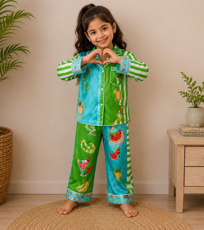 Palm Pop Printed Girls Pure Cotton Nightsuit Set