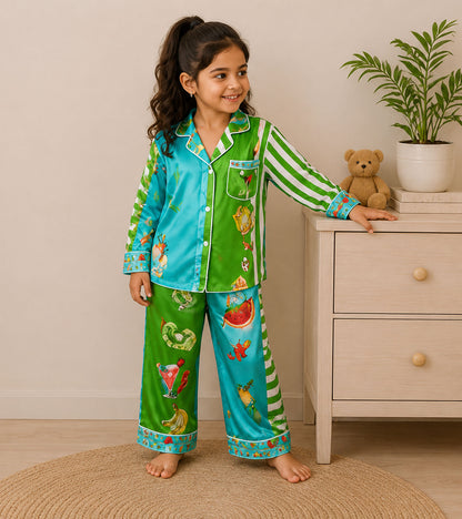 Palm Pop Printed Girls Pure Cotton Nightsuit Set