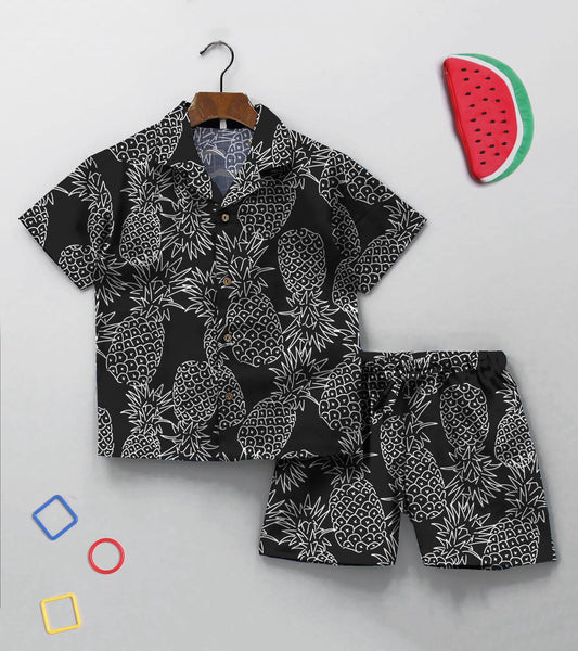 Pineapple Black Ground Printed Boys Co ord Set