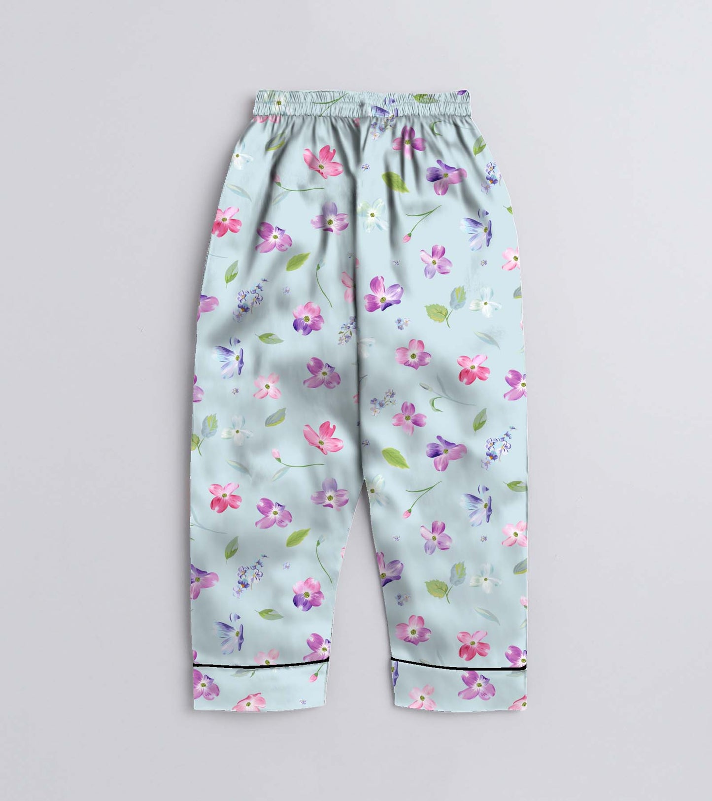 Pink Leaf Printed Girls Pure Cotton Nightsuit Set
