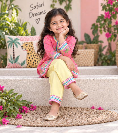 Pink Safari Girls Pyjama Kurta Set