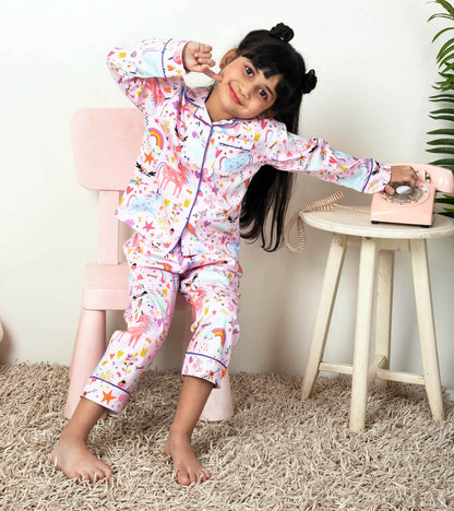 Pink Unicorn Printed Girls Nightsuit Set