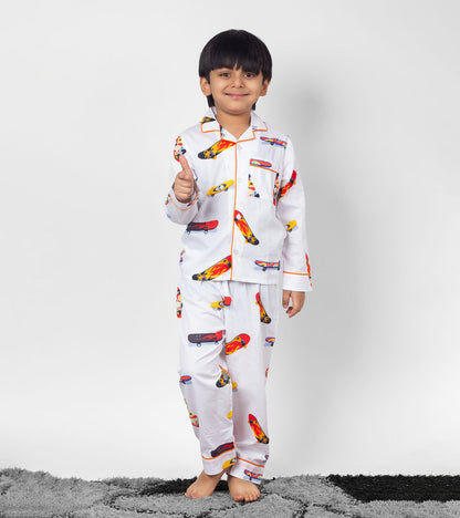 Playing with Skateboard Printed Night Suit Set