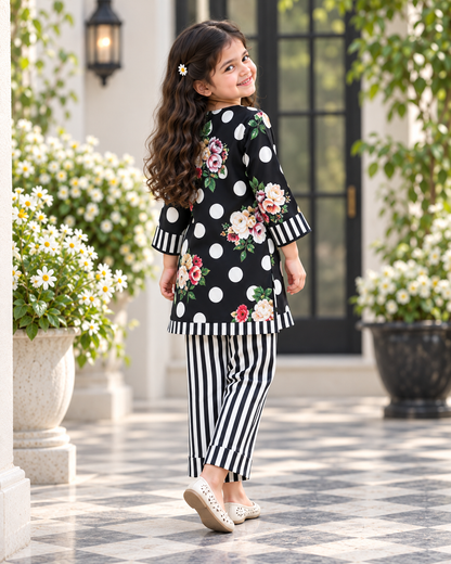 Polka Rose Girls Pyjama Kurta Set