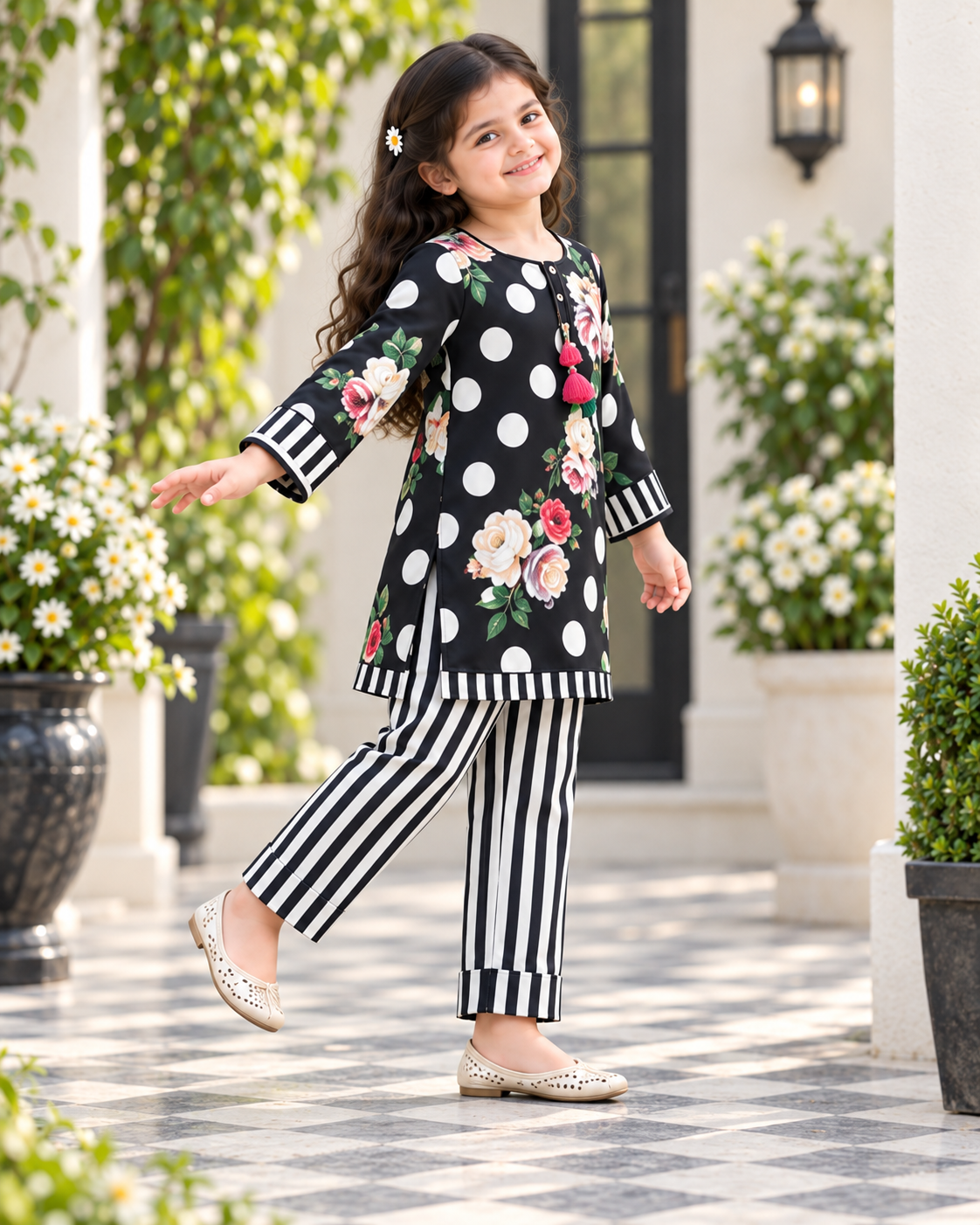 Polka Rose Girls Pyjama Kurta Set