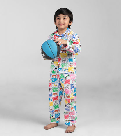 Checks ABC Printed Night Suit Set