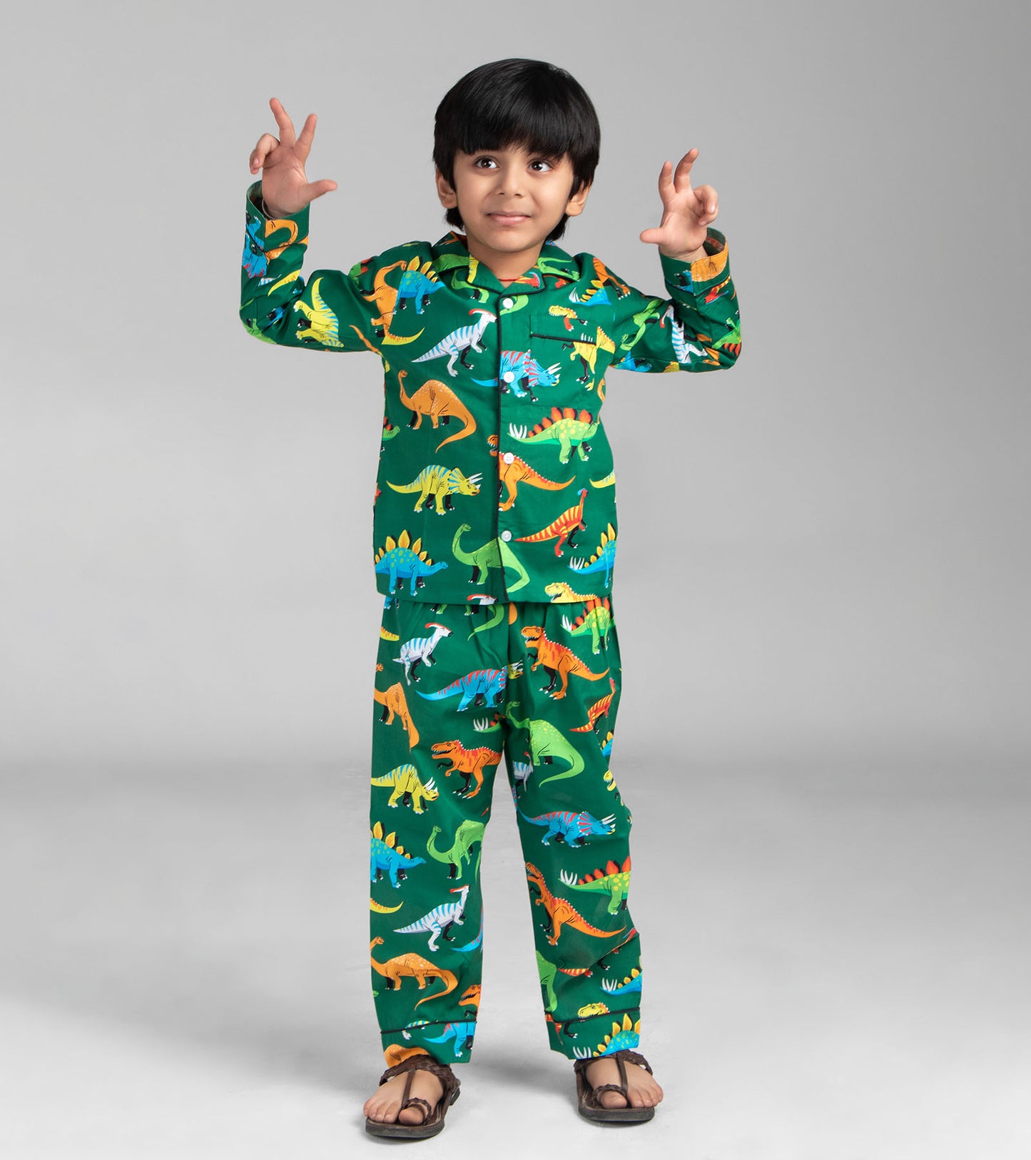 Green ground Dinosaur Printed Nightsuit Set