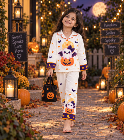 Pumpkin Boo Halloween Pure Cotton Printed Pajama Set