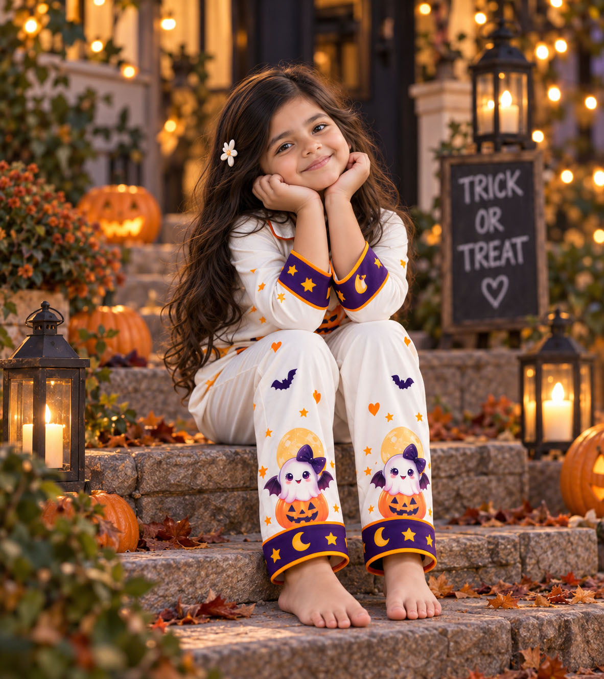 Pumpkin Boo Halloween Pure Cotton Printed Pajama Set