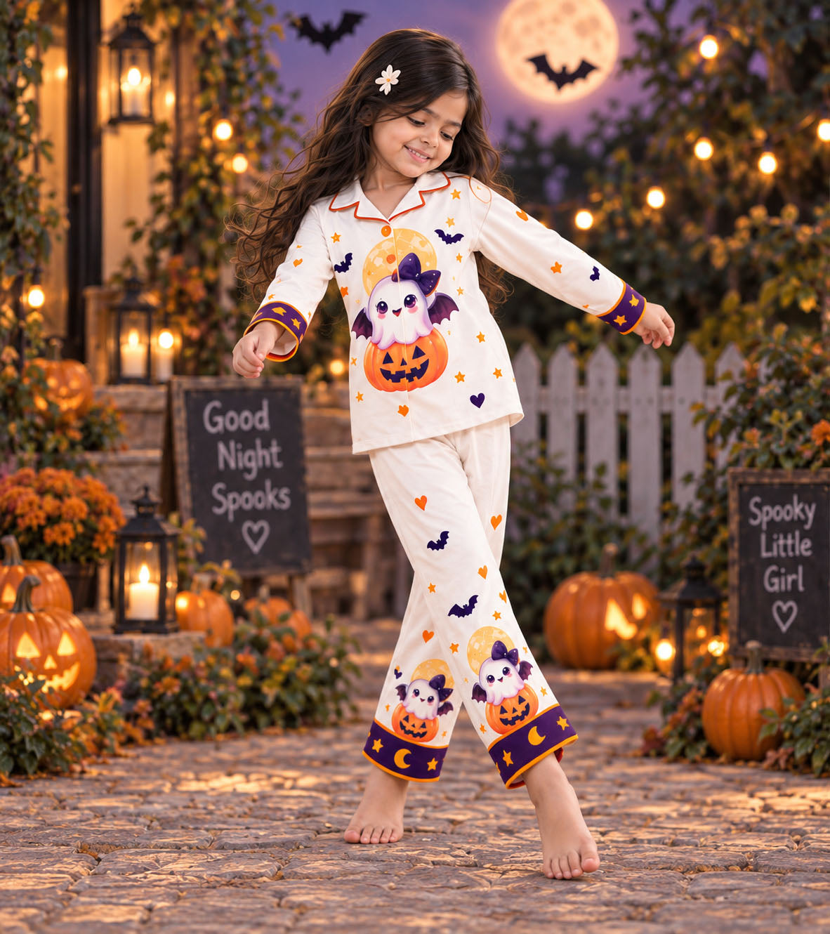 Pumpkin Boo Halloween Pure Cotton Printed Pajama Set
