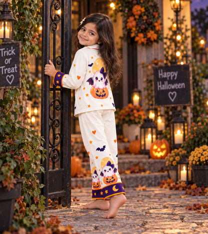 Pumpkin Boo Halloween Pure Cotton Printed Pajama Set