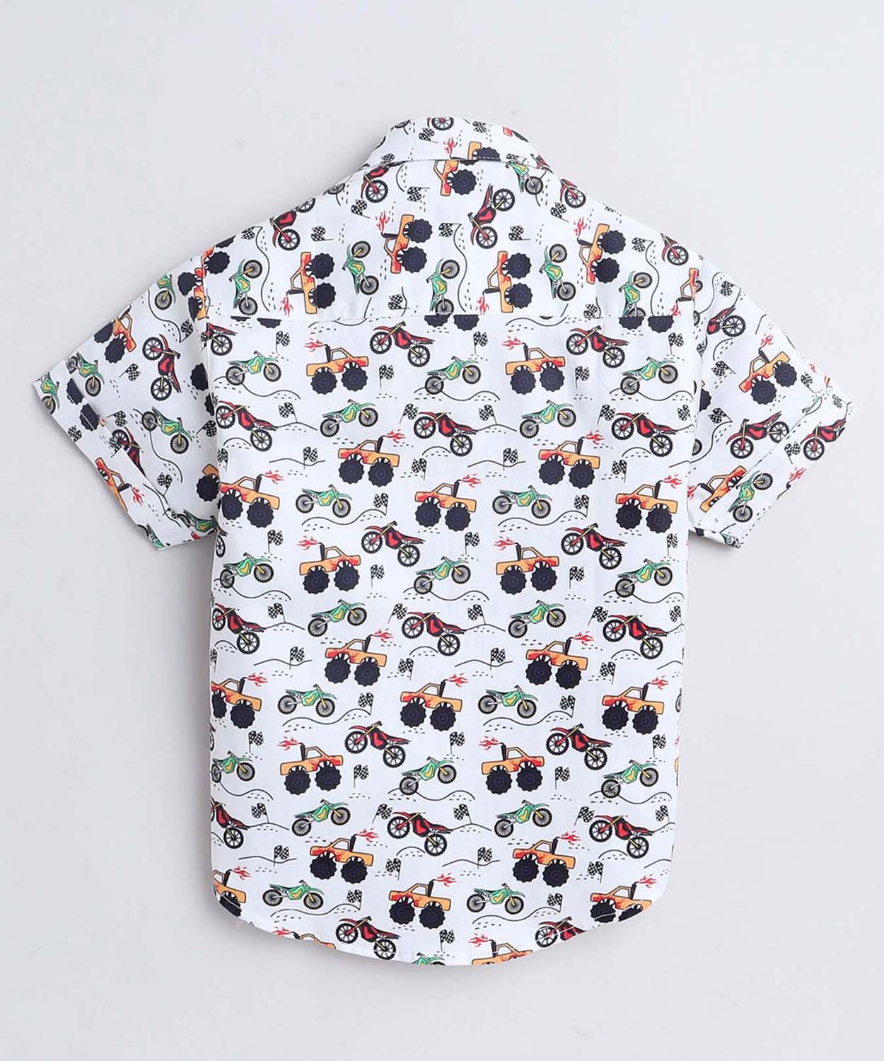 Racing Truck Print Pure Cotton Half Sleeve Shirt For Boys