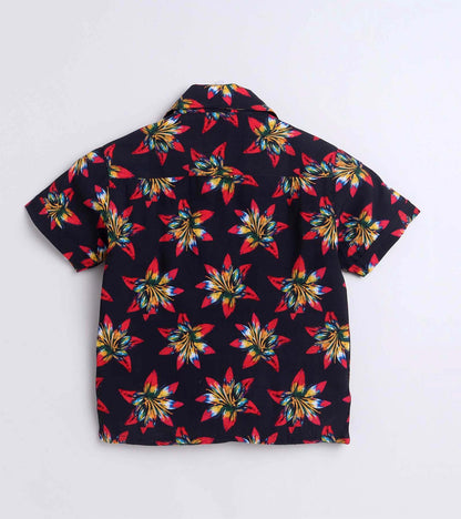 Red Big Flower Printed Boys Co Ord Set
