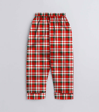 Red Checks  Pure Cotton Christmas Printed Nightsuit Set