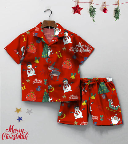 Red Ground Christmas Printed Boys Co ord Set