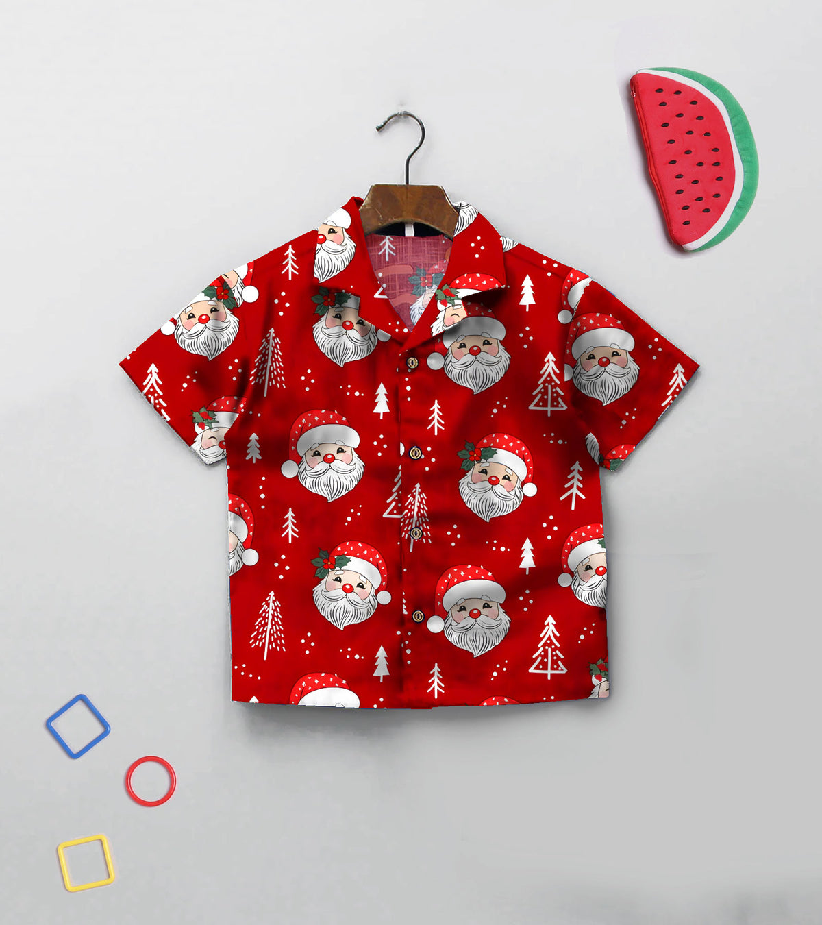 Red Santa Christmas  Printed Boys Co ord Set