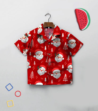 Red Santa Christmas  Printed Boys Co ord Set