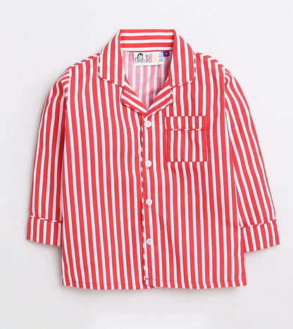 Red Stripe Printed Night Suit Set