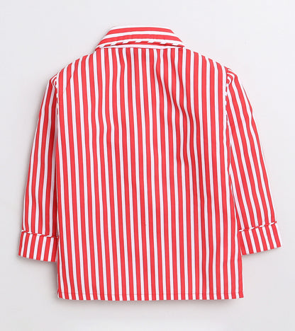 Red Stripe Printed Night Suit Set