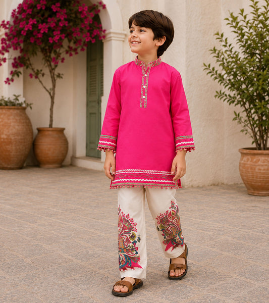 Regal Fuchsia Festive Pure Cotton Kurta Set