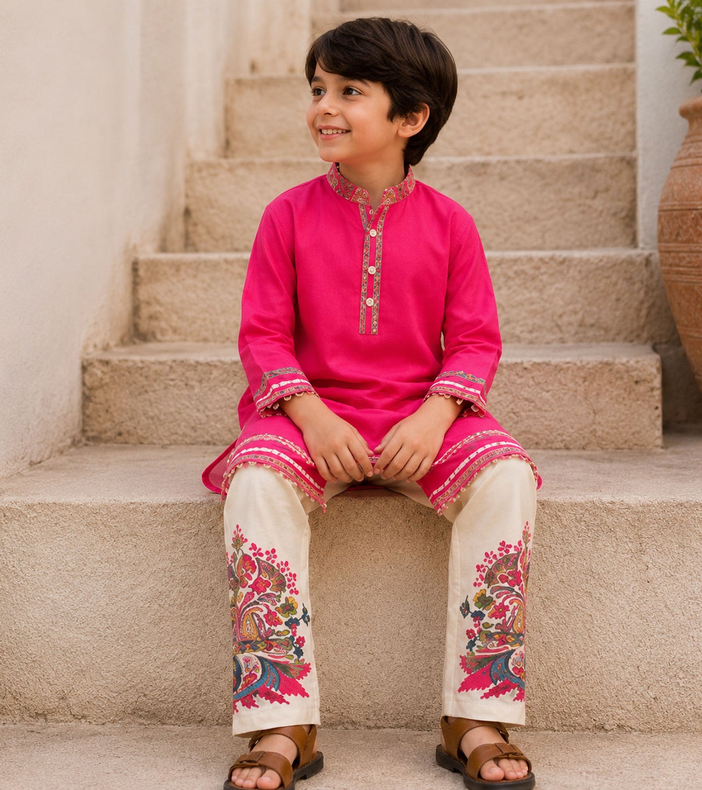 Regal Fuchsia Festive Pure Cotton Kurta Set