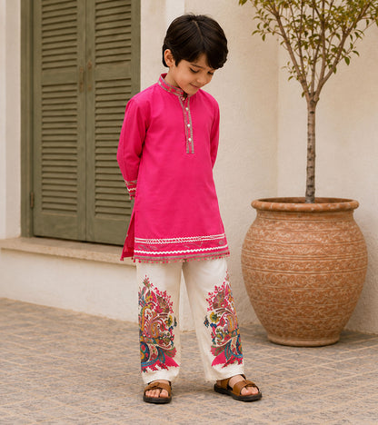 Regal Fuchsia Festive Pure Cotton Kurta Set