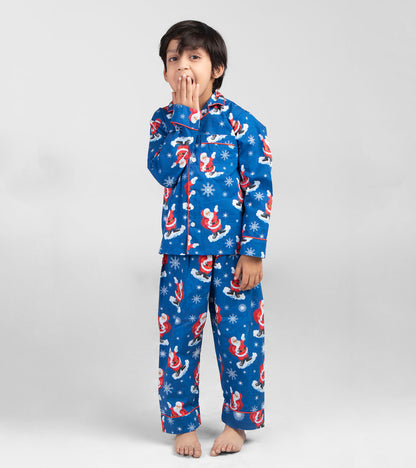 Santa Snow Skating Christmas Printed Nightsuit Set