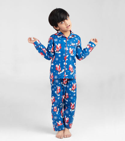Santa Snow Skating Christmas Printed Nightsuit Set