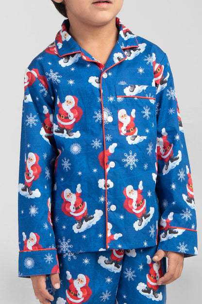 Santa Snow Skating Christmas Printed Nightsuit Set