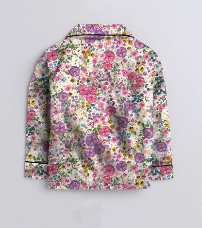 Small Flower Printed Girls Pure Cotton Nightsuit Set