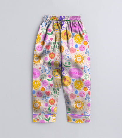 Smilely Printed Girls Pure Cotton Nightsuit Set