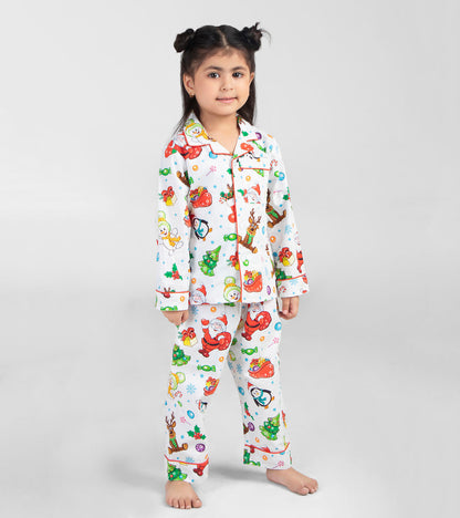 Snow Santa Christmas Printed Nightsuit Set