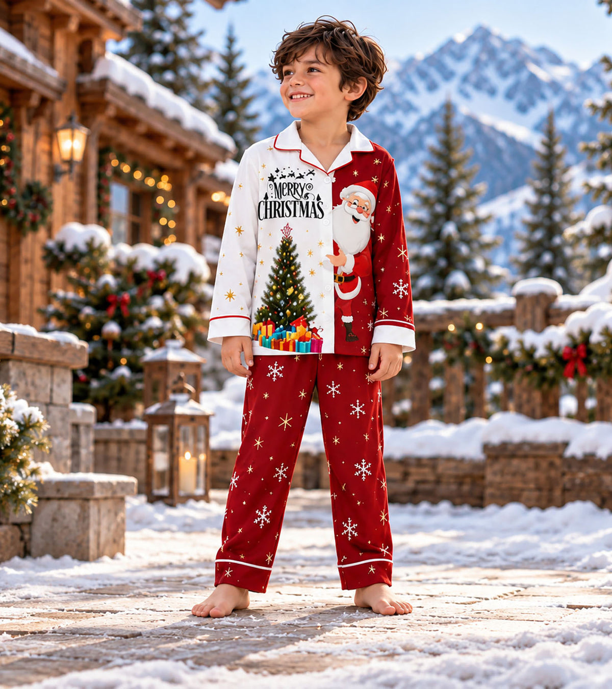 Snowflake & Santa Christmas Pajama Set