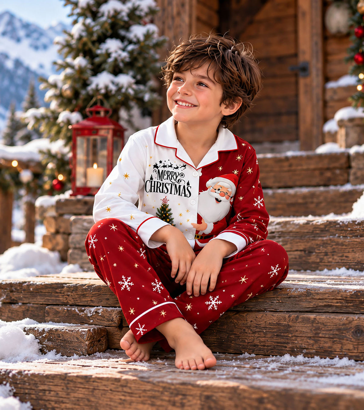 Snowflake & Santa Christmas Pajama Set