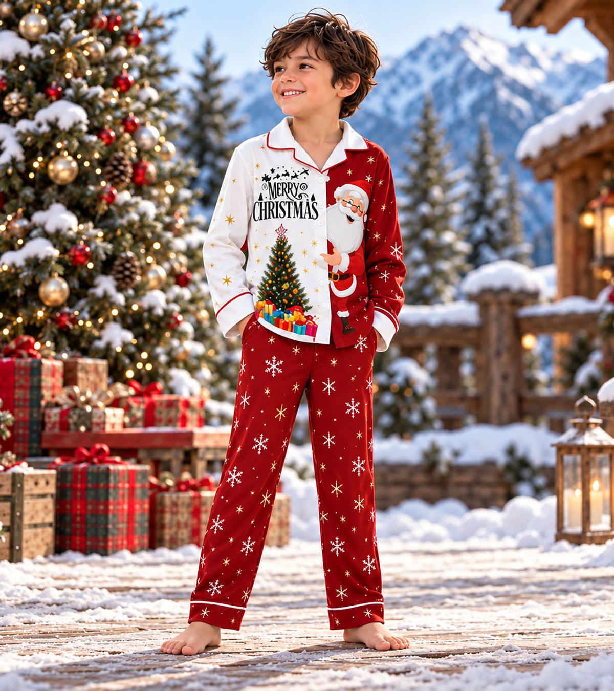 Snowflake & Santa Christmas Pajama Set