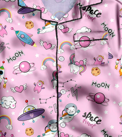 Space and Moon Cute Pure Cotton Printed Nightsuit Set